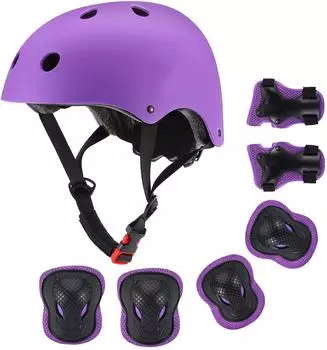 Детское защитное снаряжение для катания на роликовых коньках, защитное снаряжение для балансировки автомобиля, скейтборда, наколенники для катания на коньках, налокотники фиолетовый