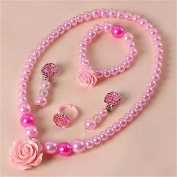 Детское жемчужное ожерелье, браслет, серьги, кольцо, набор, аксессуары для девочек, подарок на Рождество и день рождения