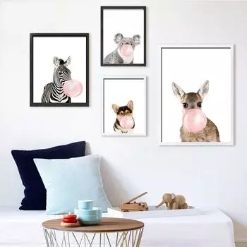 Детское животное Зебра Жираф Холст Плакат Фреска Детский сад Настенная художественная печать Картина Скандинавская картина Детская спальня Украшение 21cm30cm NoFrame