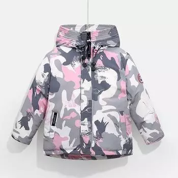 Детское зимнее пальто, камуфляжный пуховик с граффити, утепленное детское пальто с хлопковой подкладкой 140cm розовый