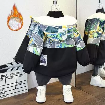 Детское зимнее пальто с мягкой подкладкой, повседневное флисовое пальто с героями мультфильмов для мальчиков 90cm