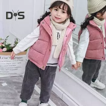 Детское зимнее пальто унисекс, толстый жилет без рукавов, застежка на молнию и пуговицы, с подкладкой, однотонный отложной воротник, спортивная повседневная жилетка, пальто 130cm бежевый