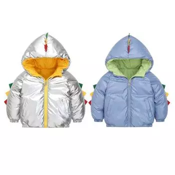 Детское зимнее теплое пальто для детей 1-7 лет, детская куртка на молнии с капюшоном в стиле динозавра 90