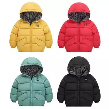 Детское зимнее теплое пальто для детей 1-6 лет, детская куртка на молнии с капюшоном 90