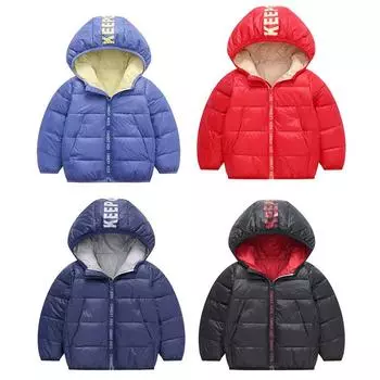 Детское зимнее теплое пальто от 1 до 8 лет, детская куртка на молнии с капюшоном 90