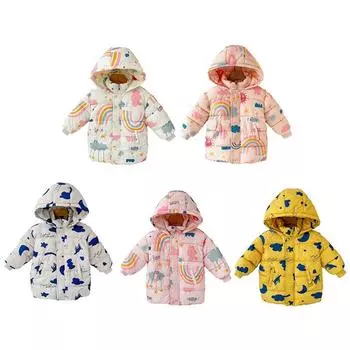 Детское зимнее теплое пальто с капюшоном, ветрозащитный пуховик для мальчиков и девочек 90