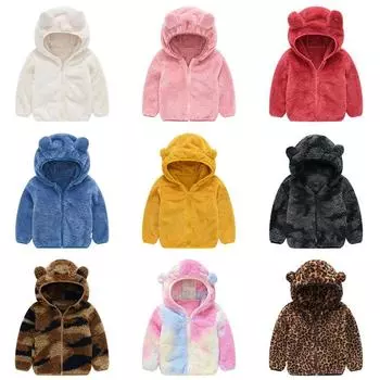 Детское зимнее теплое плюшевое пальто с капюшоном, детская куртка на молнии 80