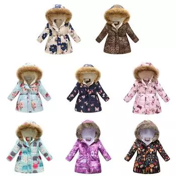 Детское зимнее толстое теплое длинное пальто с капюшоном для девочек, ветрозащитная верхняя одежда 110