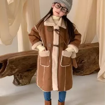 Детское зимнее утолщенное длинное пальто, меховая цельная куртка для девочек