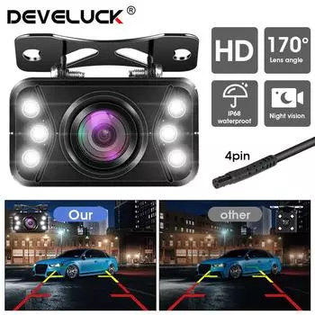 Develuck 6 LED 1080P Car Rear View Camera Night Vision AHD 170° Fisheye Len Reverse Cameras IP68 Waterproof Backup Parking Cam