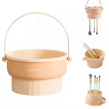 DEVENTORZ Очиститель для кистей для макияжа 3 в 1, силиконовая кисточка для макияжа, стильный очиститель без запаха, губка, складная подставка, большая емкость, подвесная