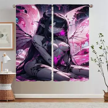 Devil Angel Cabinets for Living Room Decoration Curtains for Kitchen Curtains 2 Pieces Window Curls Home and Decoration Blackout W50xH70cmx2pcs-CL