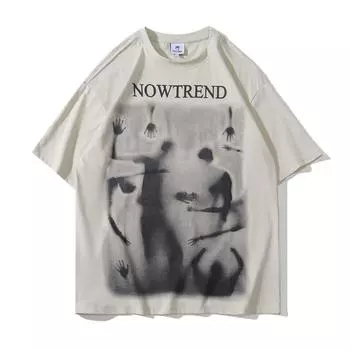 Мужская футболка с короткими рукавами с принтом Devil Ghost и Instagram High Street Модный бренд с круглым вырезом и рукавами 5/4 Уличный модный свободный рукав с половиной рукава S белый