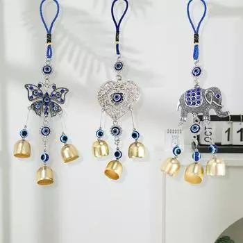 Devil s Eye Hanging Wind Chimes Lucky Turkish Devil Eye Tassel Bell Pendant Blessing Gift Sun Catcher Wall Hanging Ornament AS SHOW
