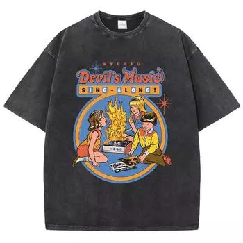 Devil S Music Смешные принты для женщин, стираные футболки, летние модные футболки, дышащие футболки с круглым вырезом, мягкая одежда больших размеров S