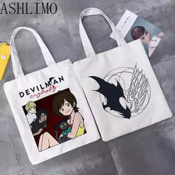 Devilman Crybaby аниме женская сумка для покупок в стиле Харадзюку большая сумка-тоут корейский стиль женская элегантная сумка холщовая сумка 24*26cm