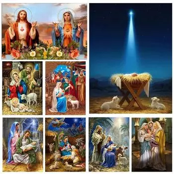 Дева Мария и Иисус Алмазная Картина 5D Diy Вышивка Крестом Искусство Водная Алмазная Вышивка Религиозное Украшение Стены Full Round 20x30CM