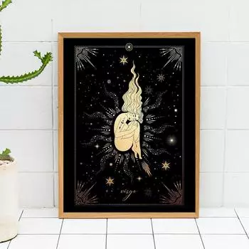 Дева Зодиака Золотой Черный Знак Звезды Художественный Принт Астрология Астрологический Плакат Настенная Картина Домашний Декор Подарок Настенные Художественные Репродукции 21cm30cm NoFrame