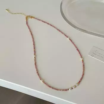 Девчачье розовое ожерелье из натурального камня с бусинами и жемчугом, женская легкая роскошь, уникальная мода, темперамент, универсальная цепочка на шею, цепочка на ключицу