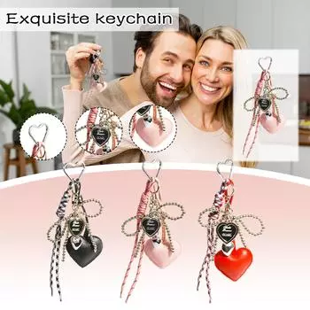 Девчачья бусина бант сумка кулон кожаное сердце супер красивый брелок кулон One Size чёрный