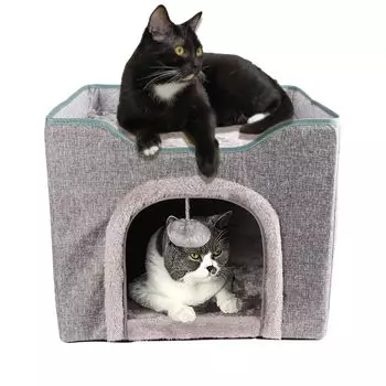 DEWEL Кошка Кошка для дома Кошка Холодная жара Кошка Кошка Кошка Двойная Зимняя Коготь для домашних животных Маленький питомец Круглый год Дом, Зима, Складная, Кровать, Теплый, Дом, Защита, серый