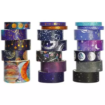 DEWEL Masking 19 Craft Starry Space DIY Paper Gift Washi Gold Foil Planner Tape, Rolls, Tape, Sky, Design, Craft, Tape, Wrapping, Decoration, Tape,