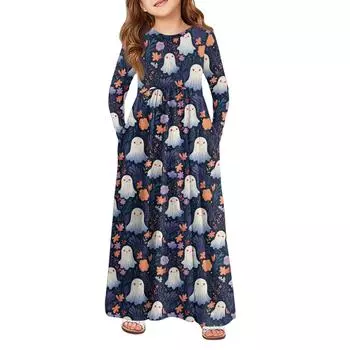 Девичье платье макси на Хэллоуин - Платье с длинным рукавом и карманами 110