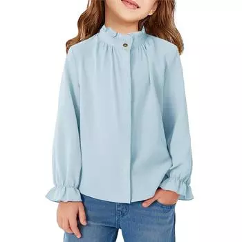 Девичья блузка с оборками - Однотонная рубашка со стойкой 160