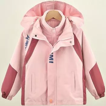 Девичья одежда на весну, осень и зиму, в западном стиле, детская отстегивающаяся куртка, трехслойная теплая куртка с мультяшной расцветкой и подкладкой из плюша 180 розовый