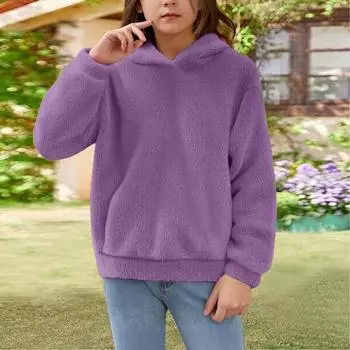 Девичья толстовка с капюшоном с кроличьими ушками - Теплая флисовая толстовка 170 фиолетовый