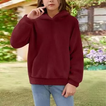 Девичья толстовка с капюшоном с кроличьими ушками - Теплая флисовая толстовка 150 винный