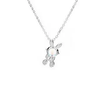 Девичий стиль Милое ожерелье с лунным камнем в виде маленького кролика Xiaohongshu Бриллиантовый кулон в виде кролика по знаку зодиака Цепочка для ключицы Copper (White Gold)