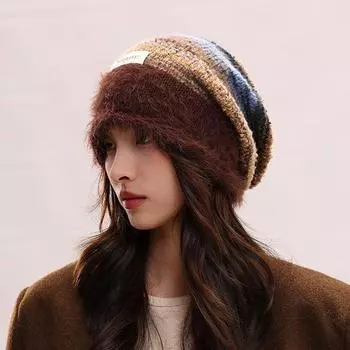 Девочка Перо пряжа плюш ретро вязаная шапка сложенная детская показать лицо маленькая осень и зима защита от холода теплая шерстяная холодная шапка мужская one size коричневый