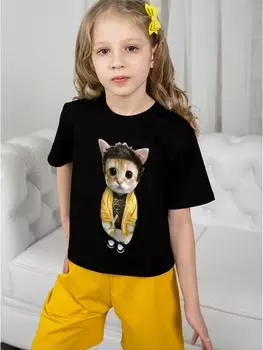 Девочка Рэпер Кот Одежда для девочек Детская футболка 10-летняя девочка Одежда футболки Месси Детская одежда Топ Дети 5-6Y