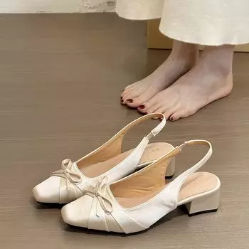 Девочка Розовая Бабочка! Temperament атласные банты с сумкой на голове пустые сандалии женские весна весна, эластичные толстые каблуки одинарные туфли 35 абрикосовый