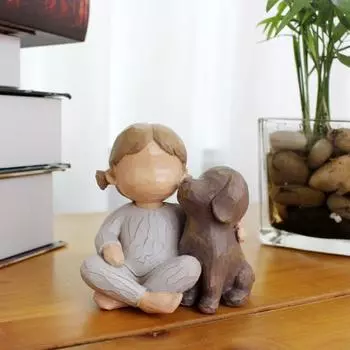 Девочка Собака Смоляная Фигурка Детская Статуэтка Настольная Скульптура Домашний Офис Щенок Украшение Орнамент Рождество