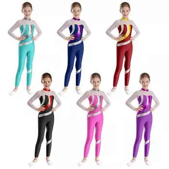 Девочки балетный танцевальный купальник комбинезон полная длина боди для гимнастики фигурное катание спортивная одежда комбинезон для выступлений 5-6 Years горячий розовый