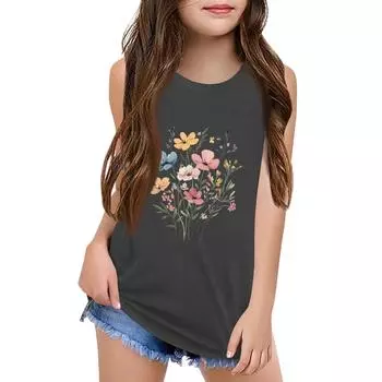 Девочки Дети Лето Круглый вырез Без рукавов Рубашки Майки 120