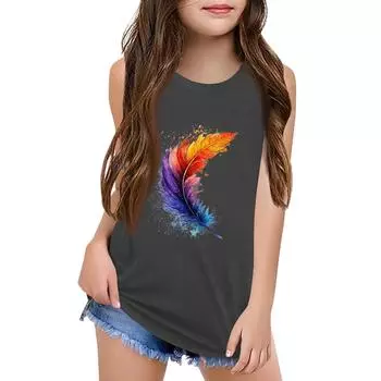 Девочки Дети Лето Круглый вырез Без рукавов Рубашки Майки 130