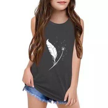 Девочки Дети Лето Круглый вырез Без рукавов Рубашки Майки 130