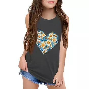 Девочки Дети Лето Круглый вырез Без рукавов Рубашки Майки 120