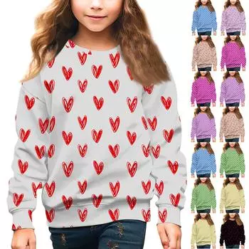 Девочки Круглый вырез Пуловеры для детей День святого Валентина Печатные топы 100 чёрный