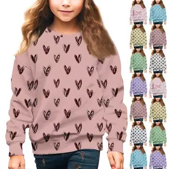 Девочки Круглый вырез Пуловеры для детей День святого Валентина Печатные топы 100 чёрный