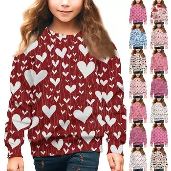 Девочки Круглый вырез Пуловеры для детей День святого Валентина Печатные топы 100 синий