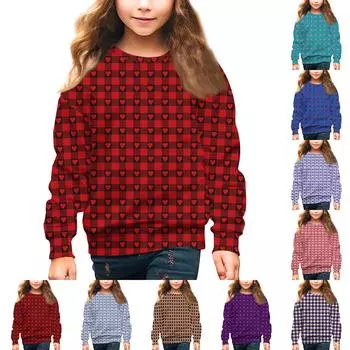 Девочки Круглый вырез Пуловеры для детей День святого Валентина Печатные топы 100 синий