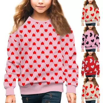 Девочки Круглый вырез Пуловеры для детей День святого Валентина Печатные топы 140 бежевый
