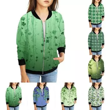 Девочки куртки на молнии детские осенние толстовки с длинным рукавом верхняя одежда с карманами St. День Святого Патрика 5-15 лет 110