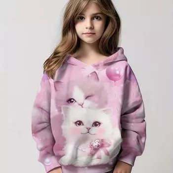 Девочки, милые кошки принт модные толстовки топы с длинным рукавом толстовки пуловеры детская повседневная одежда 100
