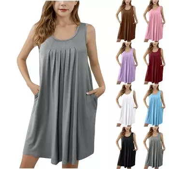 Девочки мода повседневный без рукавов U-образный вырез плиссированные с карманами платье 150 винный