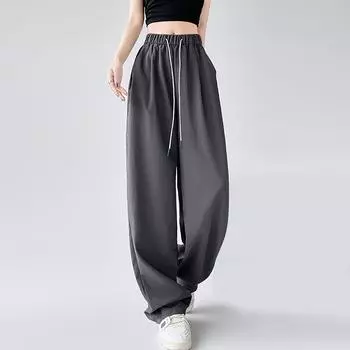 Девочки Мода Повседневный Дизайн Sense Плиссированные Свободные Широкие Брюки На Шнуровке M